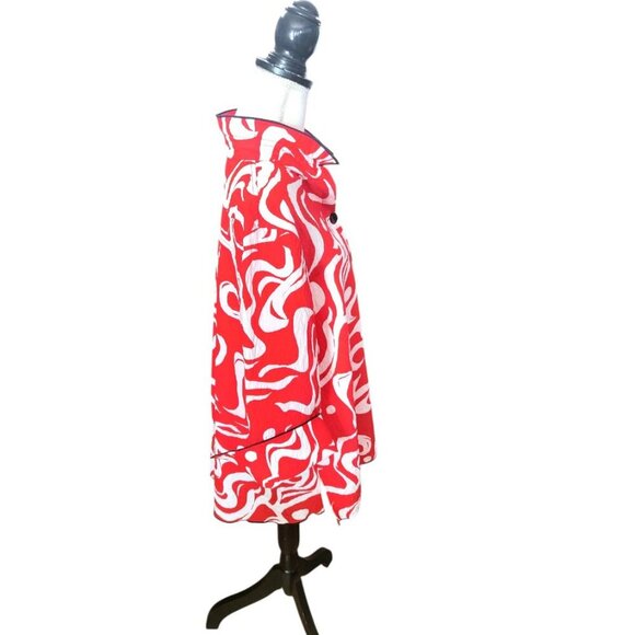 Ali Miles Red and White Swirls with Black Edging with Wired Collar Jacket Top - Picture 2 of 4